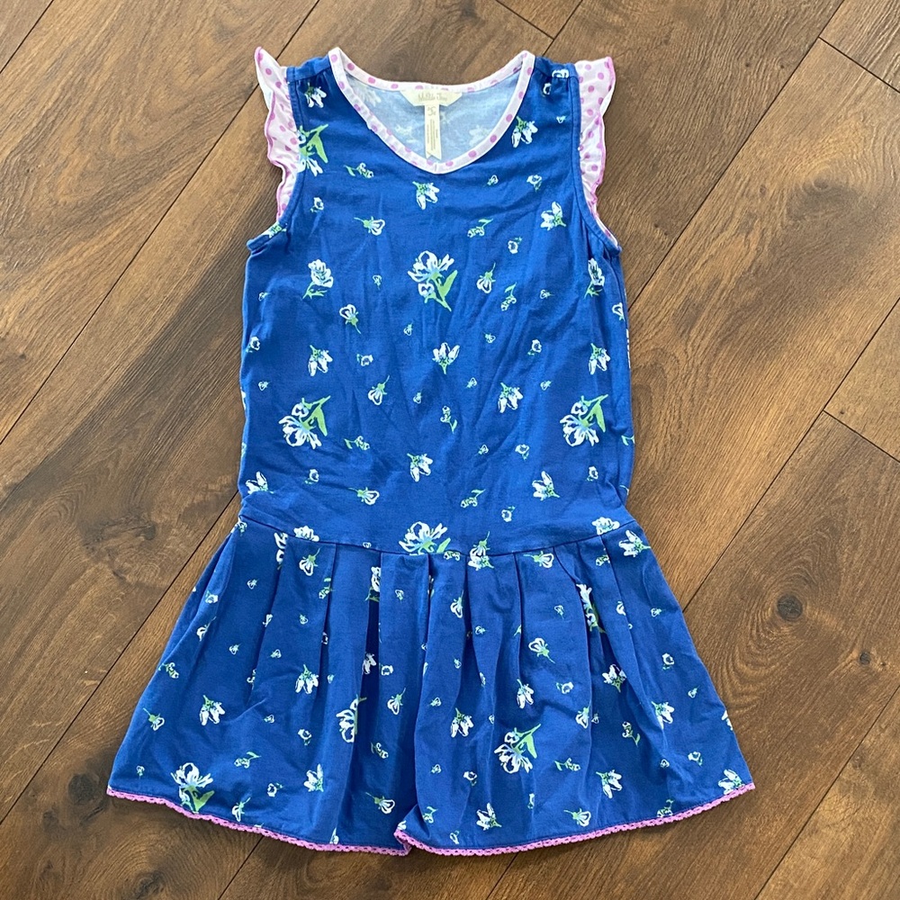 Matilda Jane 435 Camp MJC Photo Op Dress Sz 8 Blue Floral Ruffle Sleeve